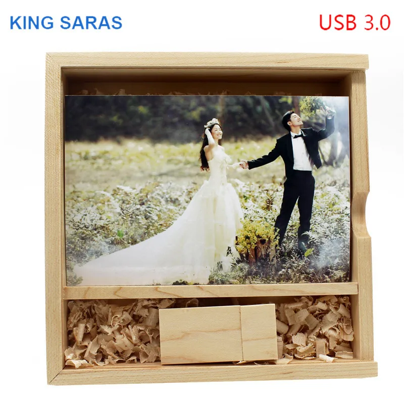 KING SARAS фотография на заказ логотип деревянный + коробка usb флэш-накопитель Флешка 4 ГБ 8 ГБ 16 ГБ 32 ГБ клен usb 3,0 деревянный