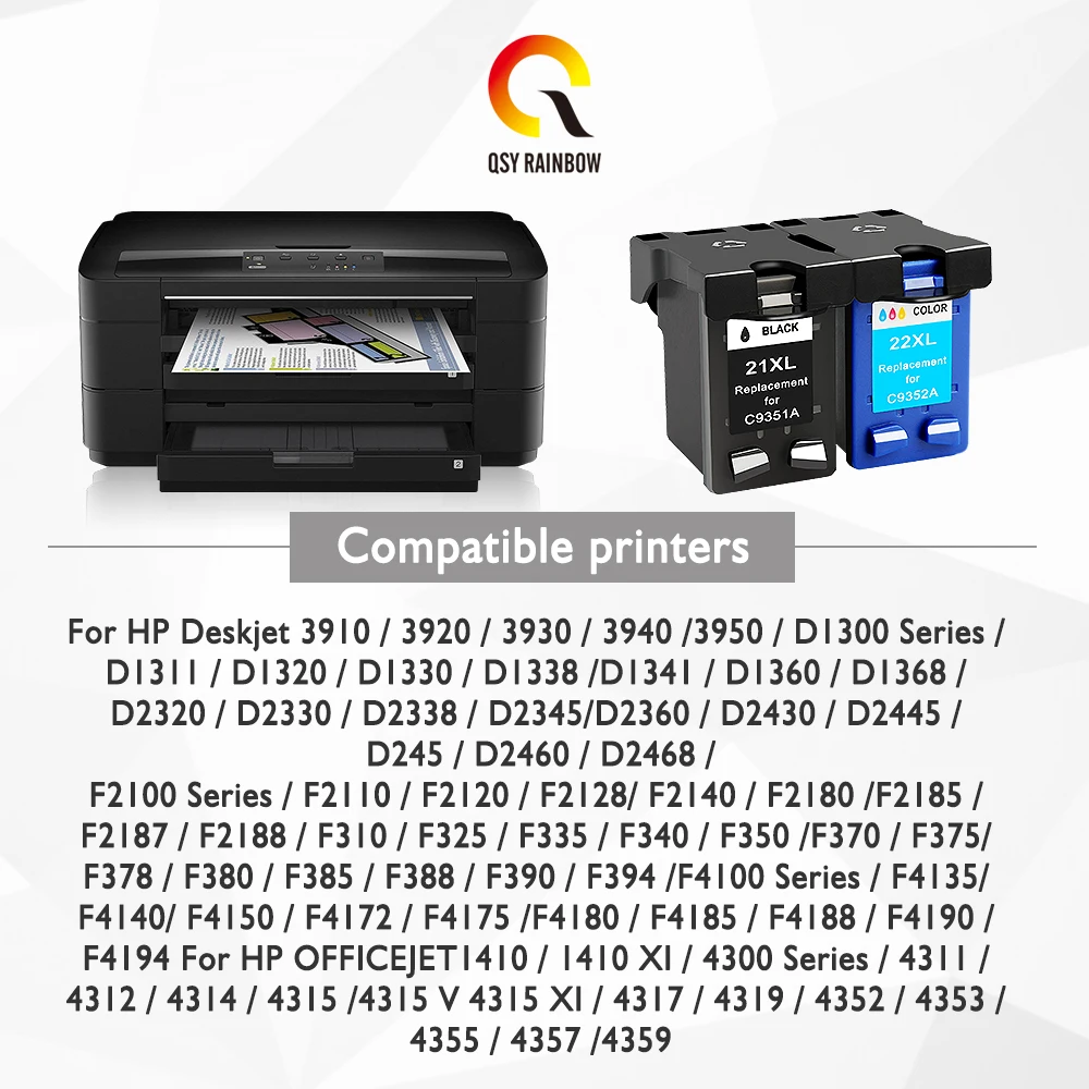 QSYRAINBOW пополнен чернильный картридж Замена для HP 21xl 22 21 hp21 с чернилами hp Deskjet F2180 F2280