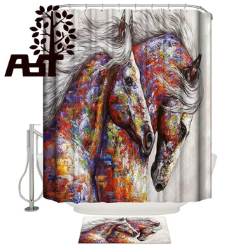 

Art Store Watercolor Horse Shower Curtain Bath Sets With Rugs Bathroom Mat With Shower Curtain Waterproof Outdoor Outside Funny