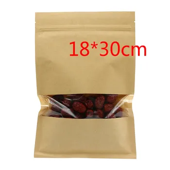 

50Pcs/ Lot 18*30cm Coffee Kraft Paper Ziplock Packing Bag 7.08"x11.81" Kraft Paper Event Heat Seal PE Valve Pouch With Window