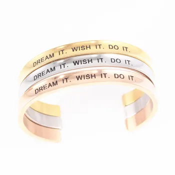

3Pcs/lot Mix Color Stainless Steel Engraved Positive Inspirational Quote Hand imprint Cuff Mantra Bracelet Hairband Bangle