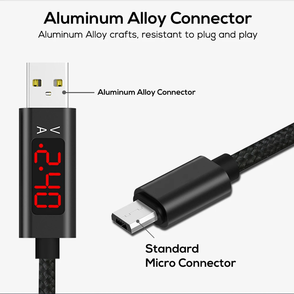 

Micro USB Cable 1m Data Sync LED Digital Display USB Charger Cable For Samsung HTC LG huawei xiaomi Android Phone Cables