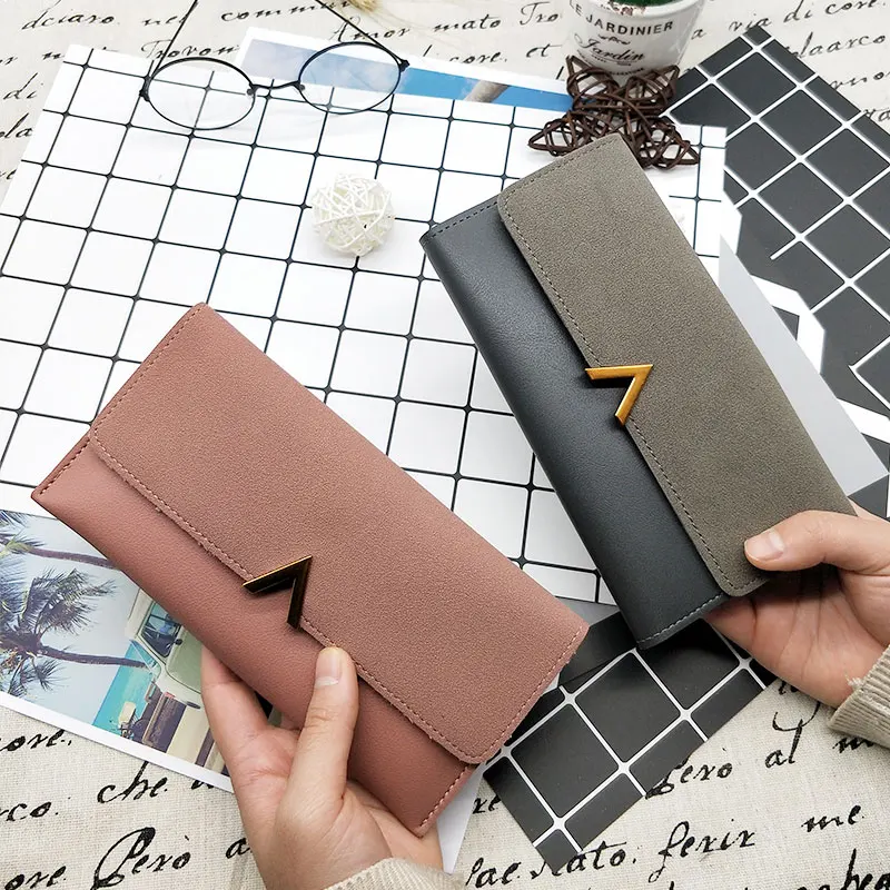 

Aosbos Women Matte Leather Wallet PU Leather Long Letter Purse Solid Patchwork Purse Hasp Lady Moneybags Money Wallet Womens
