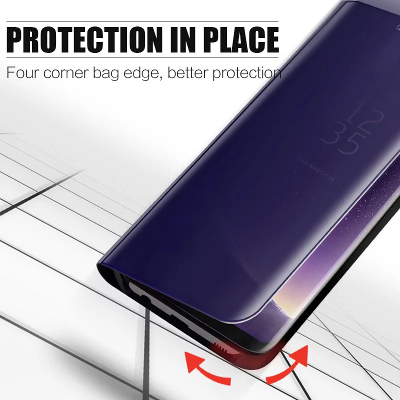 Clear View Smart Зеркало чехол для телефона samsung J7 2018 J2 pro флип откидного чехла 2015 J4