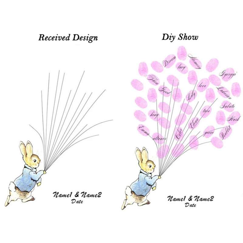 

Personalized Rabbit Fingerprint Guest Book For Baby Shower Birthday Party Decorations Wedding Fingerprint Signature Tree