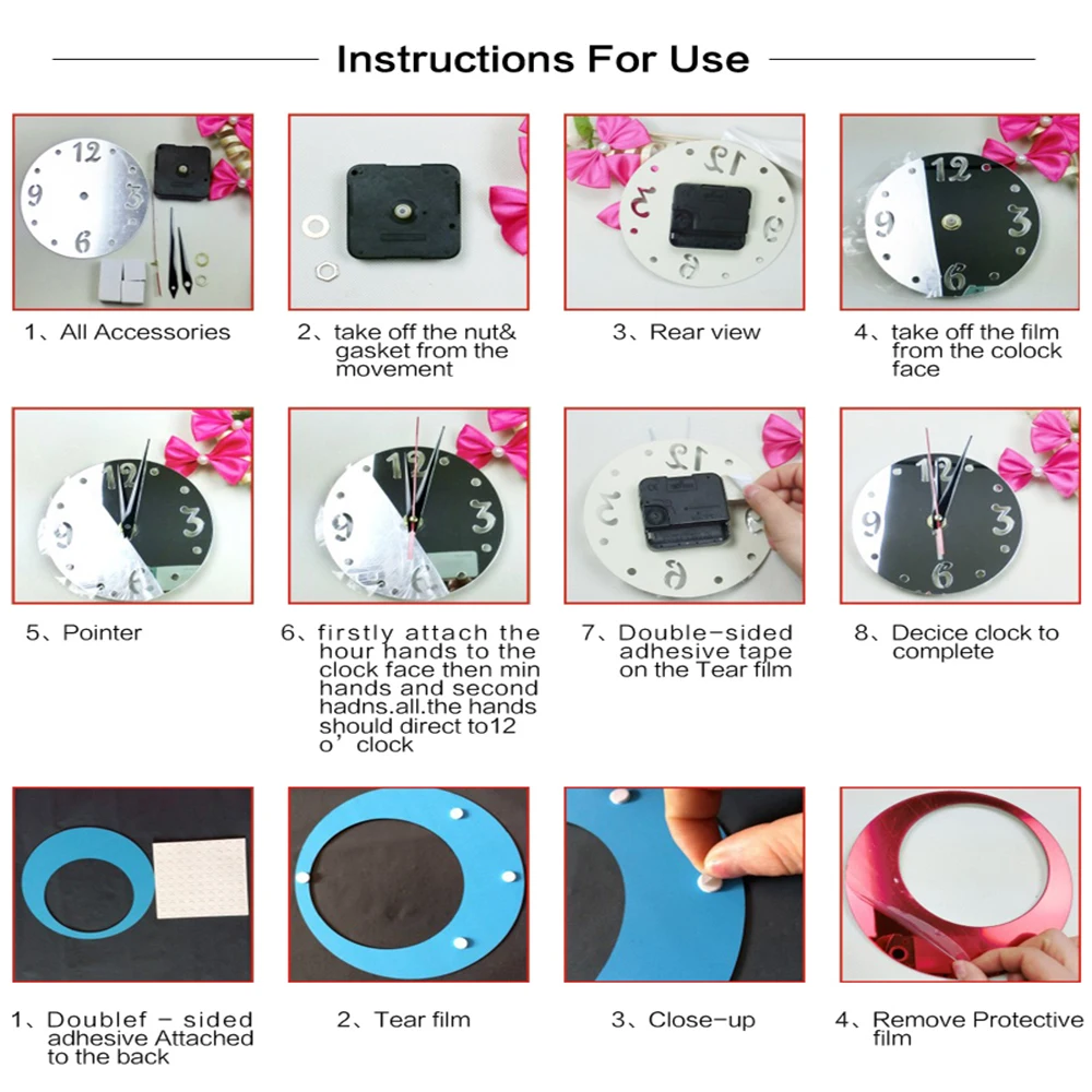 Новые 3d diy акриловые зеркальные наклейки часы настенные horloge большие