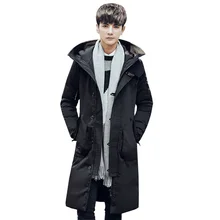 Зимняя мужская куртка с хлопковой подкладкой, длинное дизайнерское теплое плотное пальто, Мужская Высококачественная Модная Повседневная парка, верхняя одежда