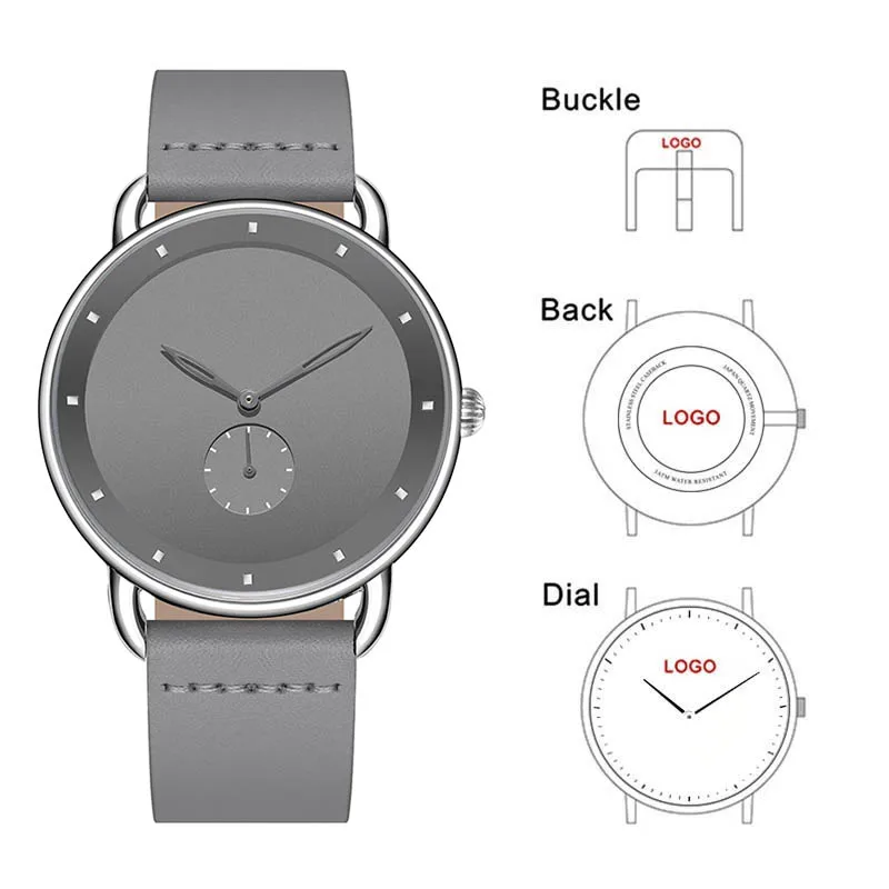 

CL039 Custom Made Man Watch Add Your Own Logo Custom Logo Genuine Leather Wristwatches Men Private Label Mens Watches