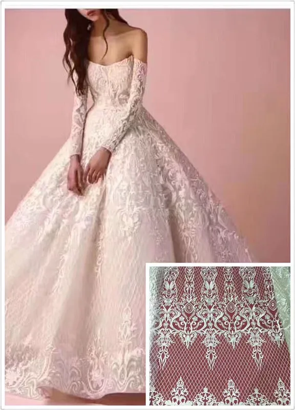 

Новинка, белая вышитая Тюлевая кружевная ткань, модная французская сетчатая кружевная ткань для свадебного платья