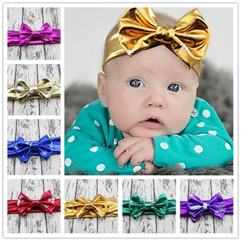 

10color choose baby girl metallic headwear hair bows headband Stretch elastic party take photo hair accessories