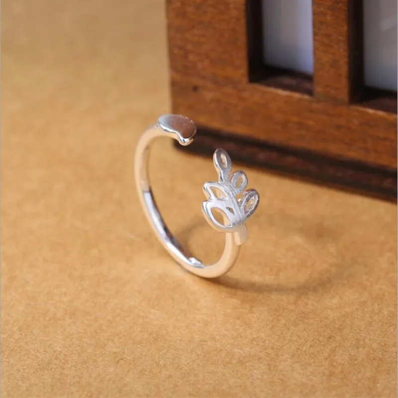 

Cute Small Leaf Korean Style Fashion 925 Sterling Silver Jewelry Personality Bird Tree Female Simple Opening Rings SR32