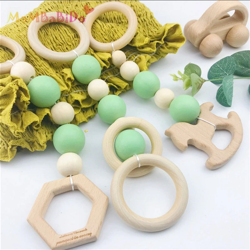 wonderful 3Pcs Wood Baby Play Gym Can Chew Beech Baby Teething Beads Wooden Shower Gift Bed Toys Child Teethe