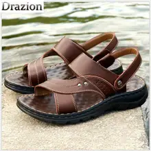 Сандалии Новые мужские повседневные пляжные туфли кожаные модные воздухопроницаемые тапочки обувь на платформе прилив
