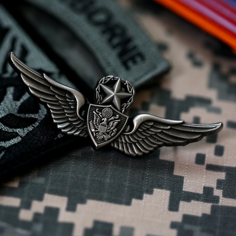 Американский авиационный старшеклассный Летающий боевой знак пилот президент древние серебряные эполеты мастерство продвинутый блок металлический значок