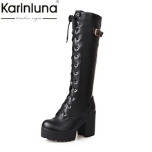 KarinLuna plus size 34 43 Sexy square high heel Knee High Boots font b Women b