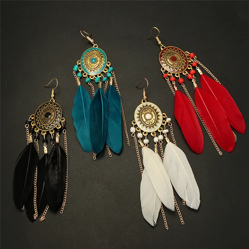 2018 Trendry Earrings for Women Vintage Women Bohemian Fashion Weave Tassel Earrings Long Drop Earrings Jewelry Brincos J05#N (3)