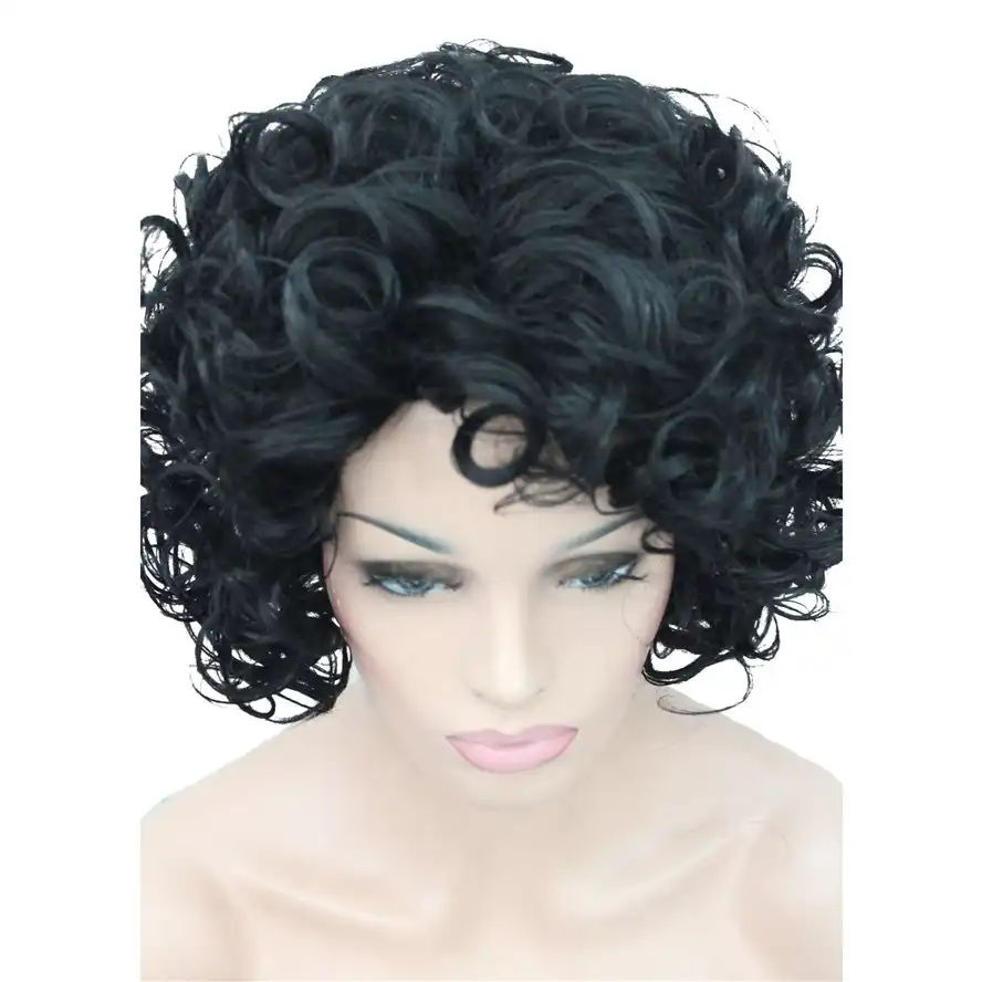 Strongbeauty Wig For Black Women Natural Short Curly Hairstyles For Medium Hair Black Synthetic Curly Ombre Full Wigs