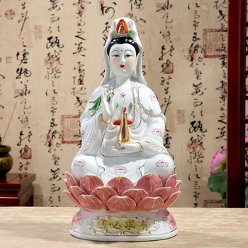 

Handwork 12 inch Guanyin Statue /Kuan Yin Sitting On Lotus Buddha Statue Figurine