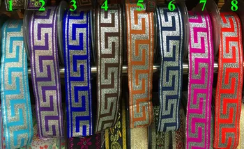 

33mm silver thread embroidery creek lock motif ribbon, 8 colors available,XERY0727D guitar strap ribbon