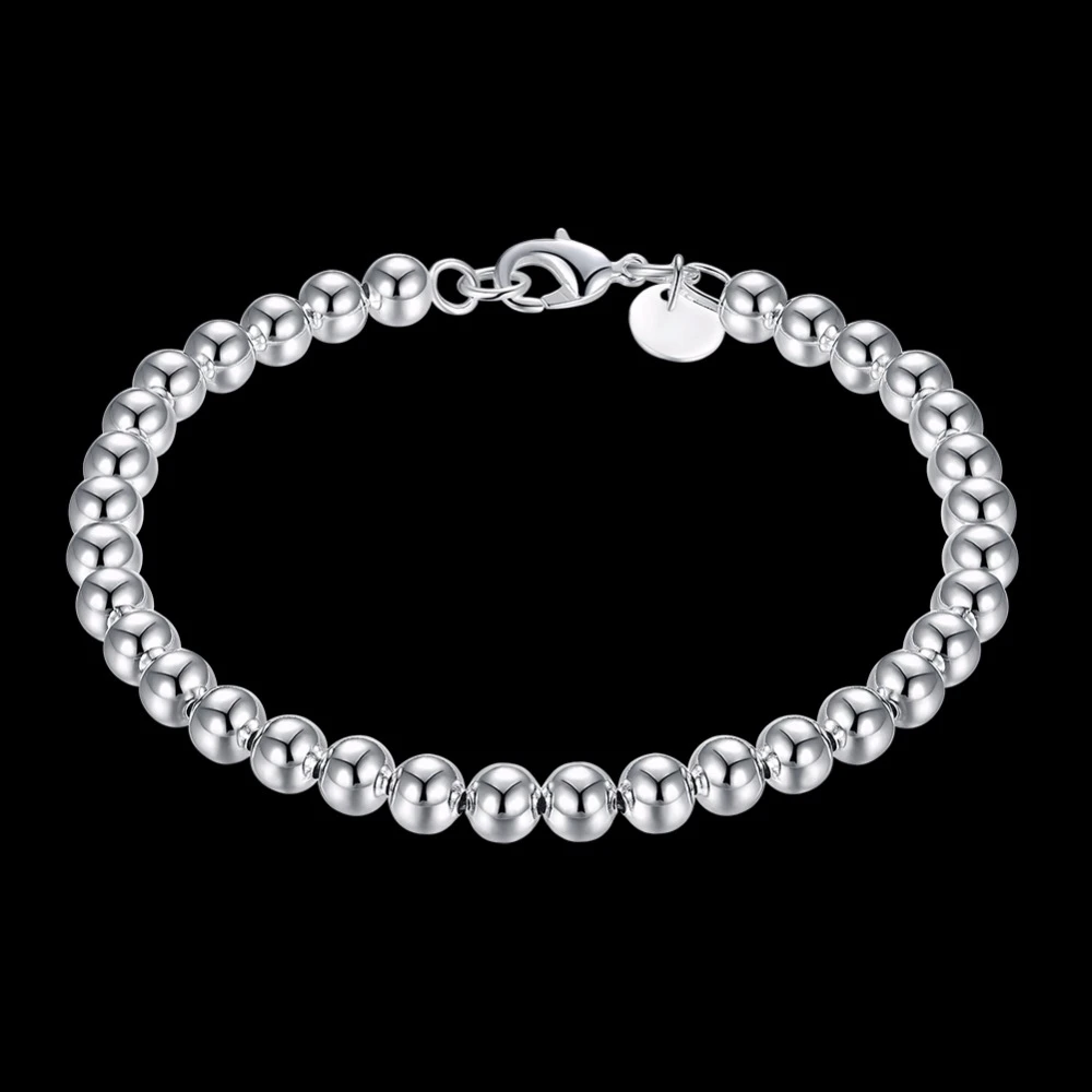 925 Sterling Silver Bracelet Lucky Round Prayer 6MM Beads Bracelets& Bangles For Men and Women Jewelry S-B29