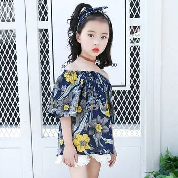

Girls Vintage Off Shoulder Dress Princess Flowers Printing Loose Dress Teenager Summer Short Sleeve Mini Short Sundress AA51766