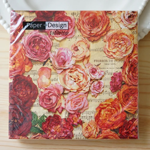 Paper Serviettes 33*33cm 3 ply red Rose paper serviettes for wedding