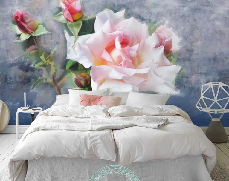 

Modern minimalist 3D Mural Wallpaper Hand drawn Painting flowers European Custom 3D art Wallpaper