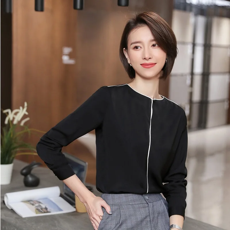 

Novelty Black Long Sleeve Blouses and Shirts Ladies Office Business Work Wear Women Blouse Female Tops Clothes Spring Summer