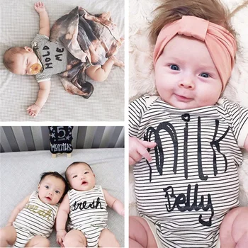

Baby Striped Romper Letter Print Vest Short Sleeve Jumpsuit Kids Clothes