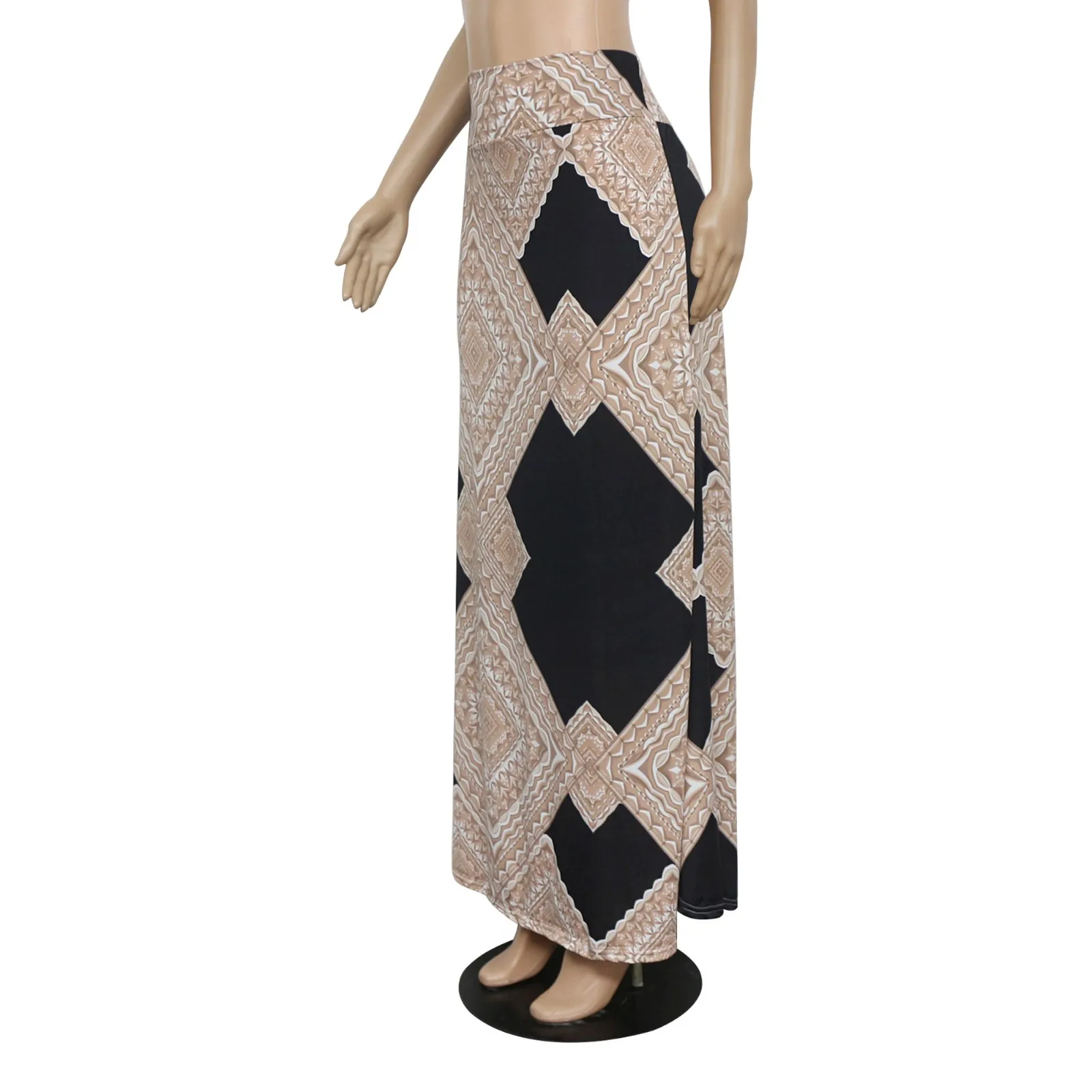Falda негра Coreana Jupe богема Falda с длинными рукавами Verano Для женщин Высокая талия с геометрическим швом принт облегающее длинное SkirtZ4
