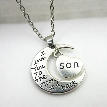 

2018 New Fashion I love you to the moon and back son Heart Necklace With 50cm Chains Necklace Jewelry Whosale Necklaces Gift