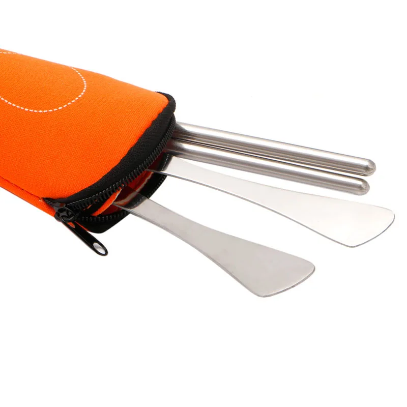 3 unids/set portátil al aire libre Camping Survival Picnic vajilla de acero inoxidable tenedor cuchara palillos cubiertos con bolsas