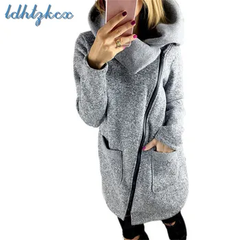

Solid Color Long-sleeved Hoodies Women 2018 Autumn-winter New Fashion England Large Size Loose Zipper Pockets Cotton Hoodies 402