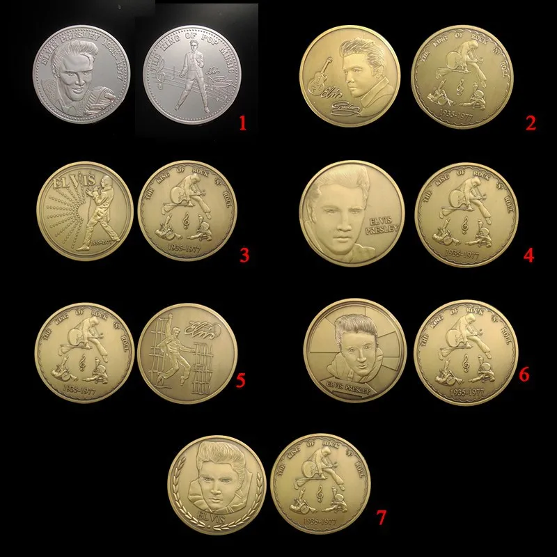 7 видов конструкций из Элвис монет 7 шт./компл. короля рок-н-ролл 1935-1977 супер звезда Золотая монета