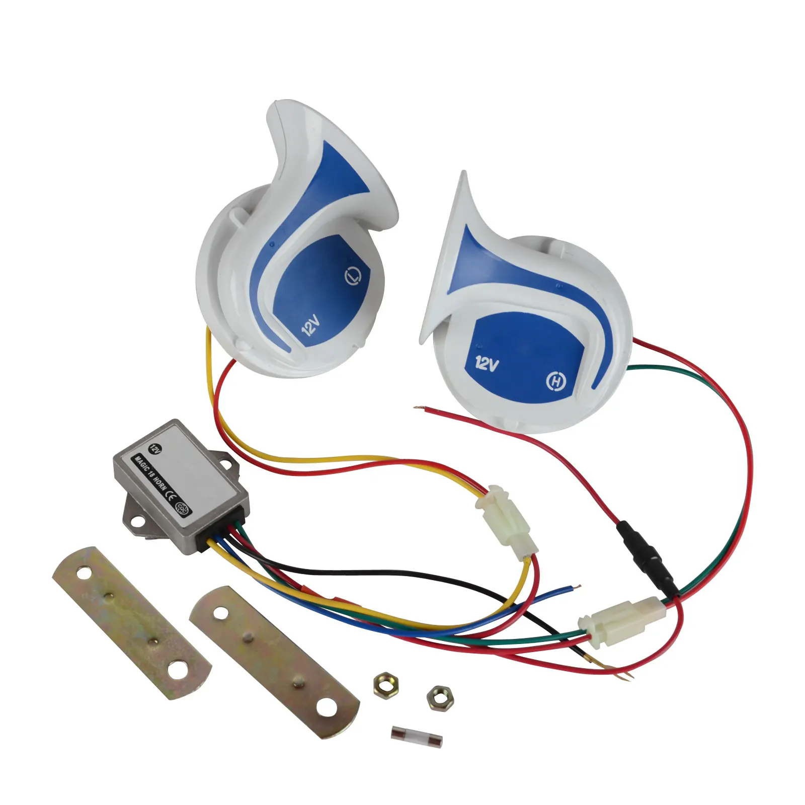 Mayitr Siren Loud Air Snail Horn Magic 18 Sounds Digital Electric 12V Car Truck Vehicle White & Blue Snail Horn With Accessories-in Multi-tone & Claxon ...