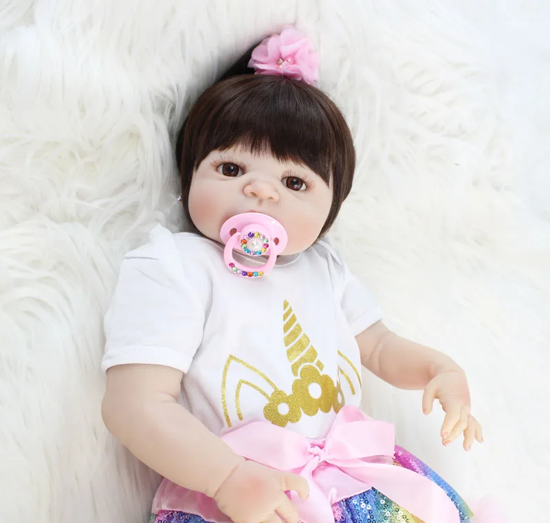 55 см полностью силиконовая кукла Reborn Baby Doll игрушка 22 дюймов виниловая новорожденная принцесса младенцы с единорогом Одежда для девочек Bonecas Alive Bebe