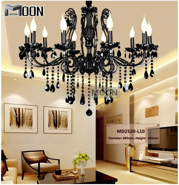 

Vintage Black 10 Arms Chandelier Crystal Light Fixture Large American Wrought Iron French Style Chandelier Drop Light MD2520 L10