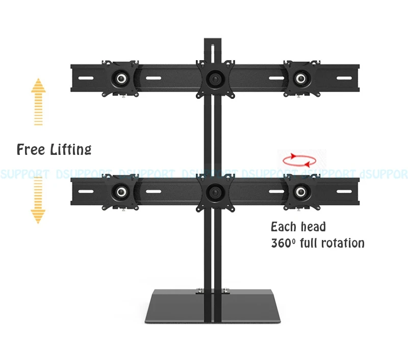 Полное движение 13-24 дюймовый монитор держатель 6 экран крепление настольная подставка вращение на 360 градусов загрузка 10 кг каждая головка