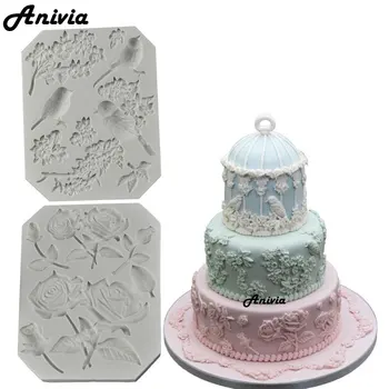 

Rose Stems, Bird & Blossoms Silicone Mold Fondant Mould Cake Decorating Tools Chocolate Gumpaste Molds, Sugarcraft