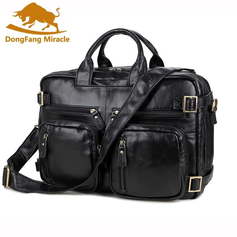 Высококачественная сумка из натуральной кожи, многофункциональная Дорожная сумка из натуральной кожи, деловая сумка для ноутбука, сумка через плечо - Цвет: Черный