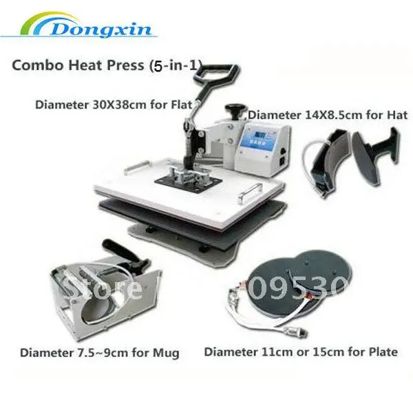 5 in 1 T Shirt, Mugs, Hat, Plates Sublimation Transfer Heat Press Machine New