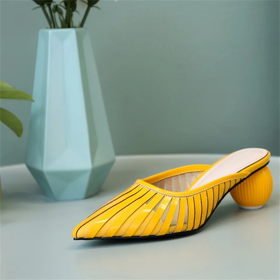 

2019 new women's slippers fashion design round 5.5CM heel comfortable breathable pointed toe shoes female slippers size 33-43