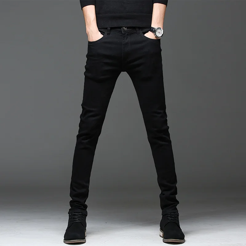 Новинка, черные мужские джинсы, корейский стиль, модные мужские обтягивающие джинсы, брюки, модные повседневные джинсовые брюки, мужские Стрейчевые облегающие джинсы