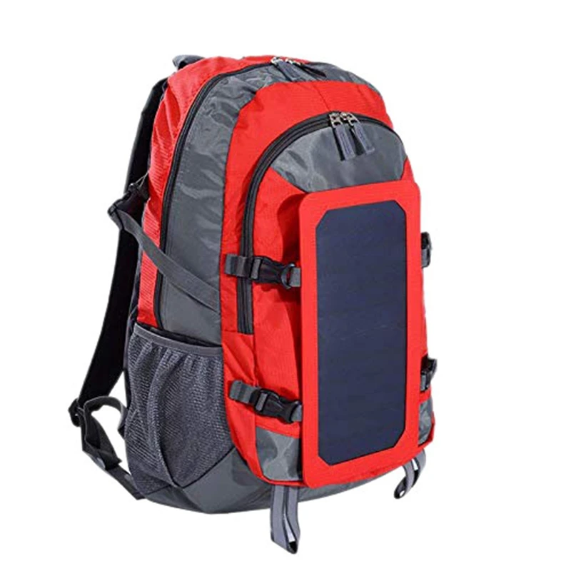 Рюкзак на солнечной батарее со съемной солнечной панелью, многофункциональная Солнечная сумка для путешествий, кемпинга, пеших прогулок - Цвет: Red