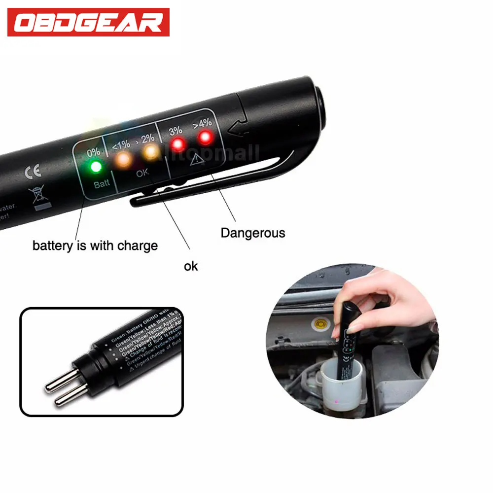 Brake Fluid Moisture Tester Check Fluid Quality 5LED Indicator For DOT3