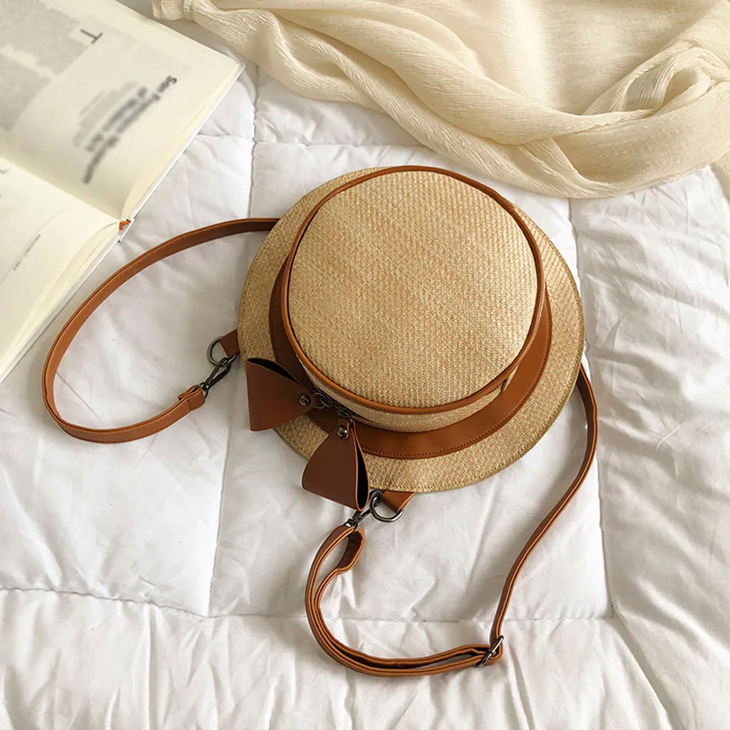 

2019 new messenger bags Fashion lady hat braided bow beach shoulder bag Simple personality messenger bag dropship May7