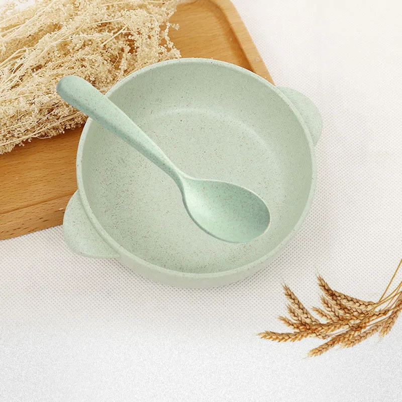 Wheat Straw Children Dinnerware Kids Feeding Bowls With Spoon Baby Dishes Solid Color Food Container Toddler Tableware T0590 Wheat Straw Children Dinnerware Kids Feeding Bowls With Spoon Baby Dishes Solid Color Food Container Toddler Tableware T0590