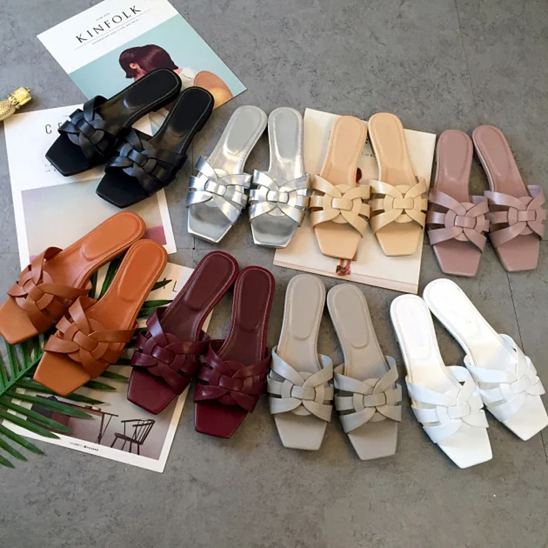 As Designer Pics Hot En Peau Bout Hommage as Mouton Chaussures Pantoufles Casual 2018 De Femme Pics L'extérieur Summer Carré À g7Acwa