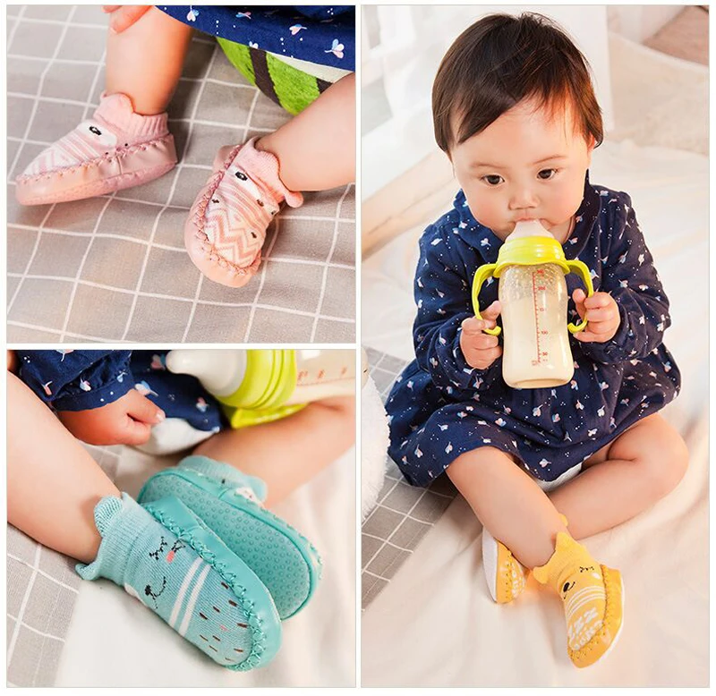 Обувь для малышей домашние носки с мягкой подошвой для новорожденных с изображением совы, лисы и милых животных обувь с резиновой подошвой из искусственной кожи
