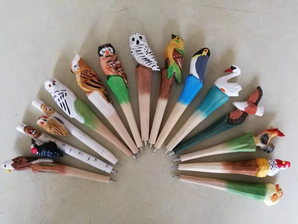 20 шт Новое поступление шариковая ручка для резьбы по дереву милый мультяшный цветной рисунок ручной работы Ручка для птиц рекламная деревянная ручка для животных